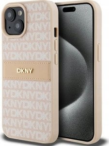 DKNY DKNY DKHCP15SPRTHSLP iPhone 15 / 14 / 13 6.1" różowy/pink hardcase Leather Mono Stripe & Metal Logo 1