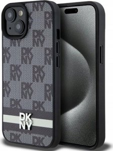 DKNY DKNY DKHCP15SPCPTSSK iPhone 15 / 14 / 13 6.1" czarny/black hardcase Leather Checkered Mono Pattern & Printed Stripes 1