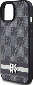DKNY DKHCP15SPCPTSSK iPhone 15 / 14 / 13 6.1" czarny/black hardcase Leather Checkered Mono Pattern & Printed Stripes 6