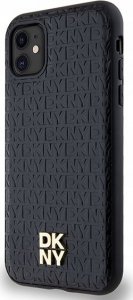 DKNY DKHMN61PSHRPSK iPhone 11 / Xr 6.1" czarny/black hardcase Leather Monogram Pattern Metal Logo MagSafe 2