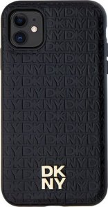 DKNY DKHMN61PSHRPSK iPhone 11 / Xr 6.1" czarny/black hardcase Leather Monogram Pattern Metal Logo MagSafe 3