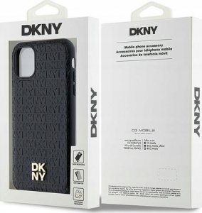 DKNY DKHMN61PSHRPSK iPhone 11 / Xr 6.1" czarny/black hardcase Leather Monogram Pattern Metal Logo MagSafe 8