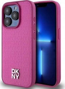 DKNY DKNY DKHMP15LPSHRPSP iPhone 15 Pro 6.1" różowy/pink hardcase Leather Monogram Pattern Metal Logo MagSafe 1