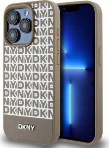 DKNY DKNY DKHMP15LPSOSPW iPhone 15 Pro 6.1" brązowy/brown hardcase Leather Printed Pattern Metal Logo MagSafe 1