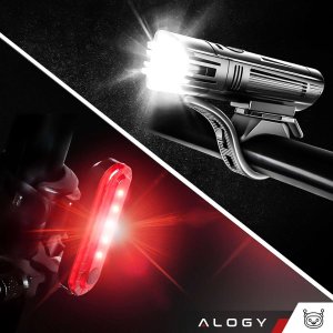 Alogy Lampka rowerowa 2w1 przód + tył wodoodporna IPX4 LED przednia tylna USB światło oświetlenie rowerowe zestaw lampek Alogy 11