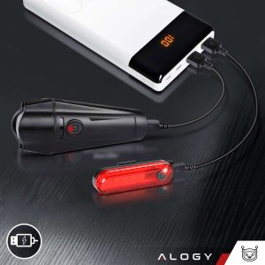 Alogy Lampka rowerowa 2w1 przód + tył wodoodporna IPX4 LED przednia tylna USB światło oświetlenie rowerowe zestaw lampek Alogy 13