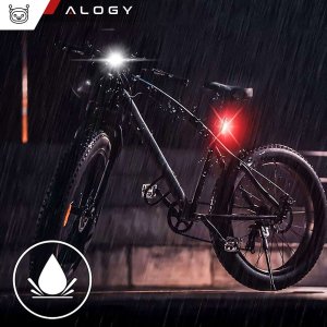 Alogy Lampka rowerowa 2w1 przód + tył wodoodporna IPX4 LED przednia tylna USB światło oświetlenie rowerowe zestaw lampek Alogy 14