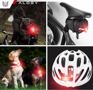 Alogy Lampka rowerowa 2w1 przód + tył wodoodporna IPX4 LED przednia tylna USB światło oświetlenie rowerowe zestaw lampek Alogy 15