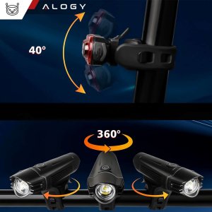 Alogy Lampka rowerowa 2w1 przód + tył wodoodporna IPX4 LED przednia tylna USB światło oświetlenie rowerowe zestaw lampek Alogy 6