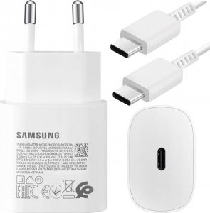 Ładowarka Samsung Oryginalna Ładowarka sieciowa USB-C Samsung 25W + Kabel Type C 180cm Premium Super Fast Charge Zestaw Biała 1