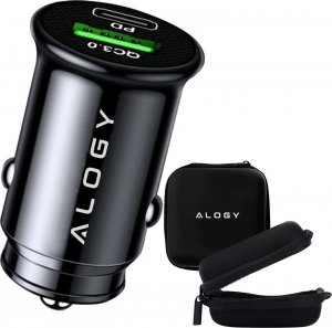 Ładowarka Alogy Ładowarka samochodowa 38W USB QC 3.0 18W + USB-C C PD 20W szybka mocna do telefonu Alogy Car czarna + Etui 1