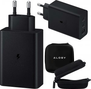 Ładowarka Alogy Ładowarka sieciowa szybka 65W 2x USB-C typ C PD + USB-A USB Alogy 3 porty mocna Czarna + Etui 1