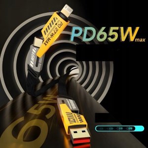 Kabel USB Awei USB-A + USB-C - USB-C + Lightning 1.2 m Czarny (AWEI192) 5