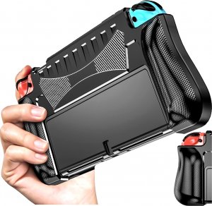 Alogy Etui do Nintendo Switch OLED obudowa case pokrowiec grip wzmocniony Alogy Czarne + Szkło 1