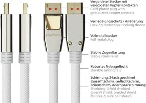 PYTHON DisplayPort 1.4 Kabel plecionka nylonowa biały 5m 2