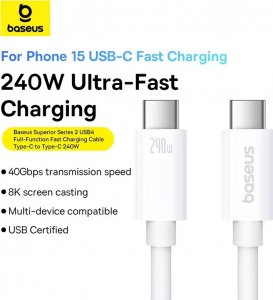 Kabel USB Baseus USB-C - USB-C 1 m Biały (1024213) 11