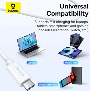 Kabel USB Baseus USB-C - USB-C 1 m Biały (1024213) 14