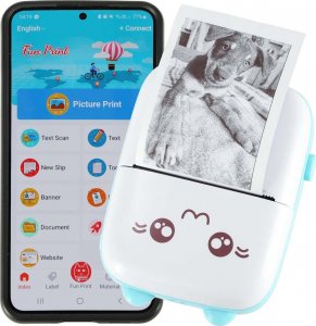 Drukarka etykiet KIK Drukotek drukarka mini termiczna do zdjęć etykiet + kabel USB kot niebieski 2