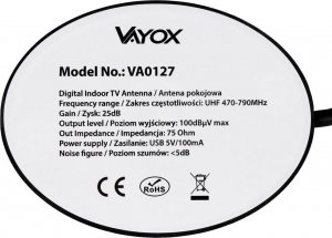 Antena RTV Vayox Antena pokojowa do odbioru TV naziemnej DVB-T/T2 VA0127 10