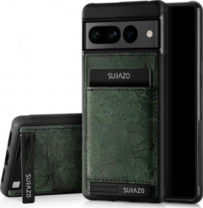 Surazo Etui skóra naturalna Back case z podpórką - Ornament Zielony - TPU Czarne Apple iPhone 15 Pro Max 1