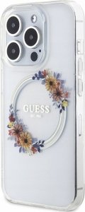 Guess Oryginalne Etui GUESS Hardcase GUHMP15LHFWFCT do iPhone 15 Pro (Kompatybilny z Magsafe / Flowers Wreath / transparent) 2