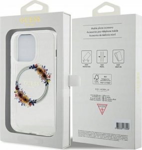 Guess Oryginalne Etui GUESS Hardcase GUHMP15LHFWFCT do iPhone 15 Pro (Kompatybilny z Magsafe / Flowers Wreath / transparent) 5