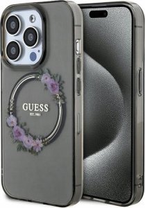 Guess Oryginalne Etui GUESS Hardcase GUHMP15LHFWFCK do iPhone 15 Pro (Kompatybilny z Magsafe / Flowers Wreath / czarny) 1