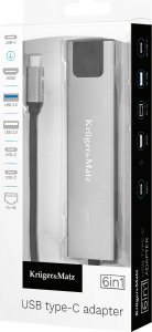 HUB USB Kruger&Matz Adapter (HUB) USB typu C na HDMI/2x USB3.0/2x USB typu C/RJ45 5