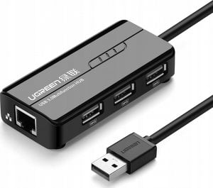 Adapter USB Ugreen Adapter sieciowy Ugreen 20264 RJ45 / USB-A 10/100Mbps HUB 3x USB-A 2.0 - czarny 1