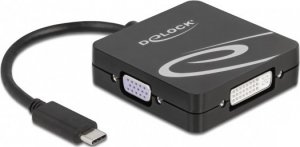 Adapter AV Delock Delock - High Speed - Videoadapter - Single Link - USB-C mannlich zu DB-15, DVI-I, HDMI, DisplayPort weiblich - 10 cm - Schwarz - 4K60Hz (3840 x 2160) Support (DP), 1080p-Unterstutzung, 60 Hz (VGA), 1.200 Pixel Support 60 Hz (DVI) 1