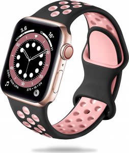 Tech Craft Sportowa gumowa opaska Apple Watch ( 38 / 40 / 41 mm ) czarno różowa 1