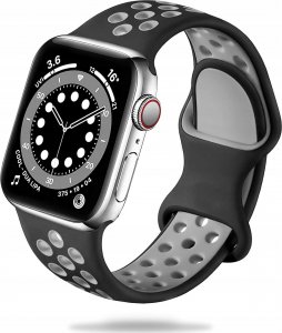 Tech Craft Sportowa gumowa opaska Apple Watch ( 38 / 40 / 41 mm ) czarno jasnoszara 1