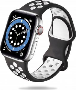 Tech Craft Sportowa gumowa opaska Apple Watch ( 38 / 40 / 41 mm ) czarno biała 1