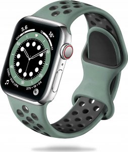 Tech Craft Sportowa gumowa opaska Apple Watch ( 38 / 40 / 41 mm ) zielono czarny 1