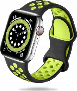 Tech Craft Sportowa gumowa opaska Apple Watch ( 38 / 40 / 41 mm ) czarno zielona 1
