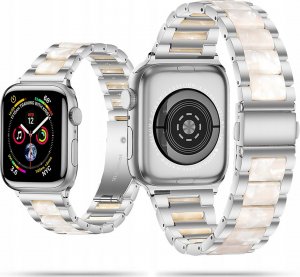 Tech Craft Perłowa hybrydowa bransoleta z żywicy i stali nierdzewnej Apple Watch 38 / 40 / 41 MM srebrna 1