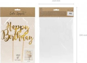 KIK Topper na tort urodziny Happy Birthday złoty 22,5cm 3