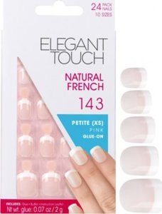 Elegant Touch Set, Elegant Touch, Natural French, Square, Artificial Nails, Pink, 143, Petite (XS), 24 pcs For Women 2