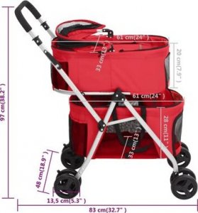 vidaXL Dwupiętrowy, składany wózek dla psa, czerwony, 83x48x97 cm 14