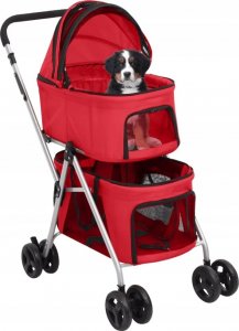 vidaXL Dwupiętrowy, składany wózek dla psa, czerwony, 83x48x97 cm 2