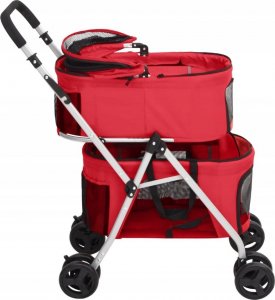 vidaXL Dwupiętrowy, składany wózek dla psa, czerwony, 83x48x97 cm 4