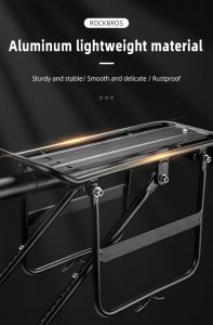 RockBros Wytrzymały bagażnik rowerowy z półką i funkcją siodełka i lampką tylną LED czarny Wytrzymały bagażnik rowerowy z półką i funkcją siodełka i lampką tylną LED czarny 8