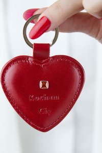 Breloczek Stefania Skórzany brelok serce "kocham cię" z bursztynem 2