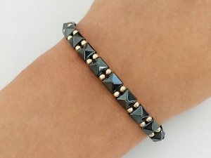 Lovrin Złota bransoletka 585 sznurkowa kamienie ćwieki 2