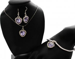 Lovrin Zestaw biżuterii liliowe serduszka serce oceanu fioletowe cyrkonie na prezent 2