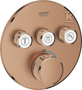 Bateria prysznicowa Grohe Bateria termostatyczna Grohtherm SmartControl do obsługi trzech wyjść wody, brushed warm sunset, blokada bezpieczeństwa, metalowa, okrągła rozeta, 1