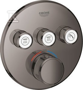 Bateria prysznicowa Grohe Bateria termostatyczna Grohtherm SmartControl do obsługi trzech wyjść wody, hard graphite, blokada bezpieczeństwa, metalowa, okrągła rozeta, 1
