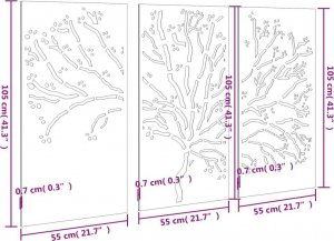 vidaXL Ogrodowa dekoracja ścienna, 3 cz., 105x55 cm, stal kortenowska 8