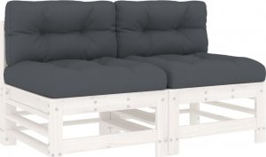vidaXL vidaXL Siedziska środkowe z poduszkami, 2 szt., białe, drewno sosnowe 2