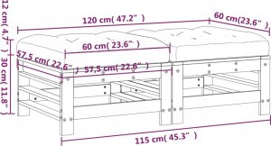 vidaXL vidaXL Podnóżki ogrodowe z poduszkami, 2 szt., szare, drewno sosnowe 10